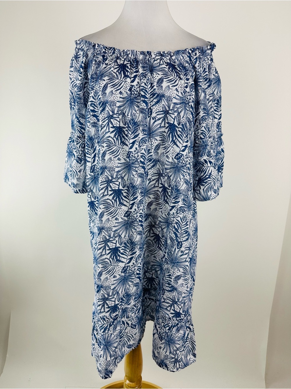 Fig & Vine Off Shoulder Botanical Print Relaxed Fit Dress Cotton Size Medium